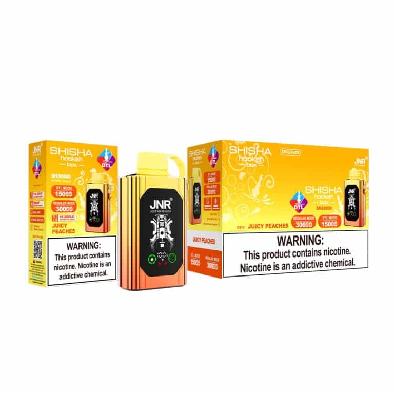 JNRJNR SHISHA Hookah box 20500 puff disposable vapejuicy peaches