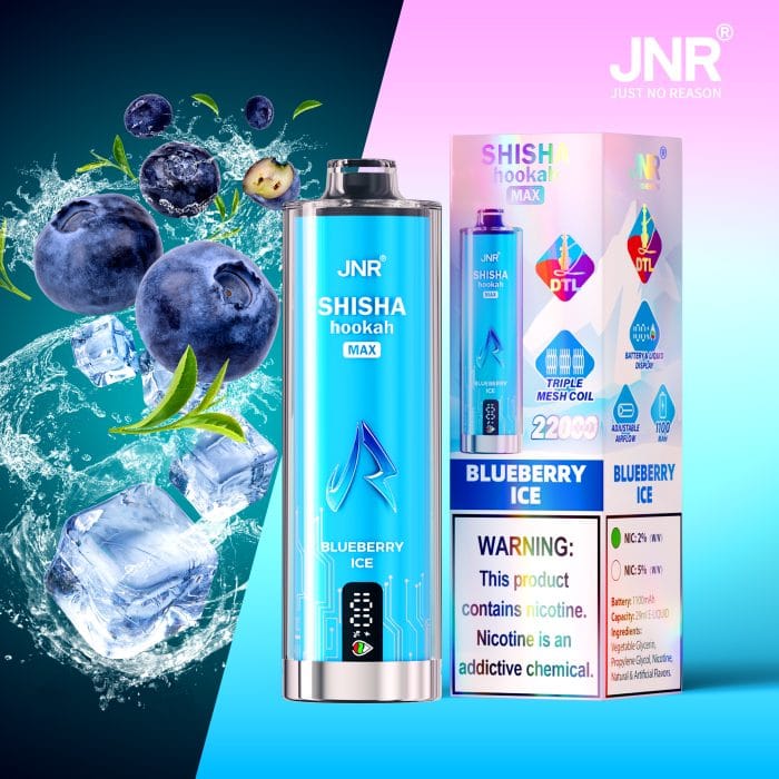 JNRUnveiling The JNR Shisha Hookah Max 22000 Puffs Disposable Vape: A Nicotine-Free Delight!sm blueberry ice 蓝莓冰