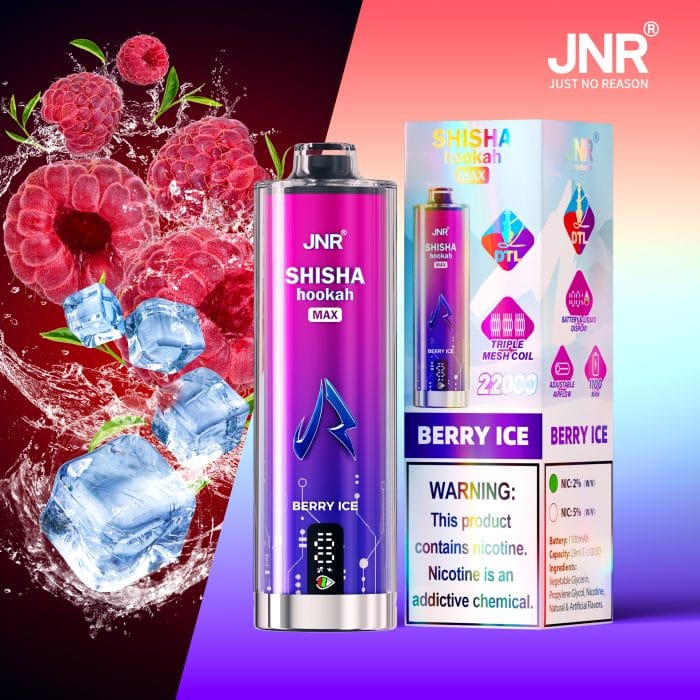 JNRUnveiling The JNR Shisha Hookah Max 22000 Puffs Disposable Vape: A Nicotine-Free Delight!sm berry ice 莓果冰