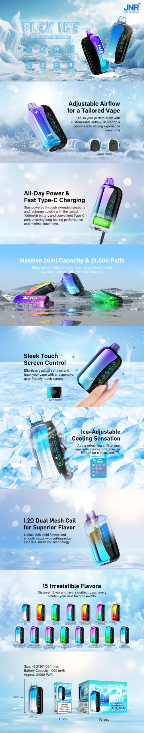 jnr flex ice ajustable smart vape en gros pc