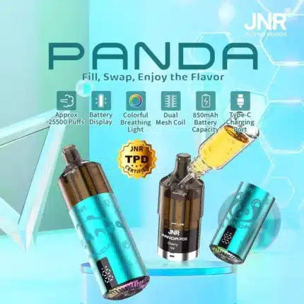JNRJNR Panda Pod Kit TPD Certified Vape 25500 Puffs 2ml Prefilled Pod 10ml Refillable Bottle 850mAh Rechargeable Batteryimgi jnr panda puffs bood cu